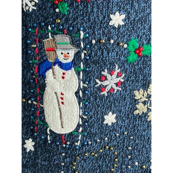christmas sweater vest snowmen snowflakes beaded - Picture 5 of 10